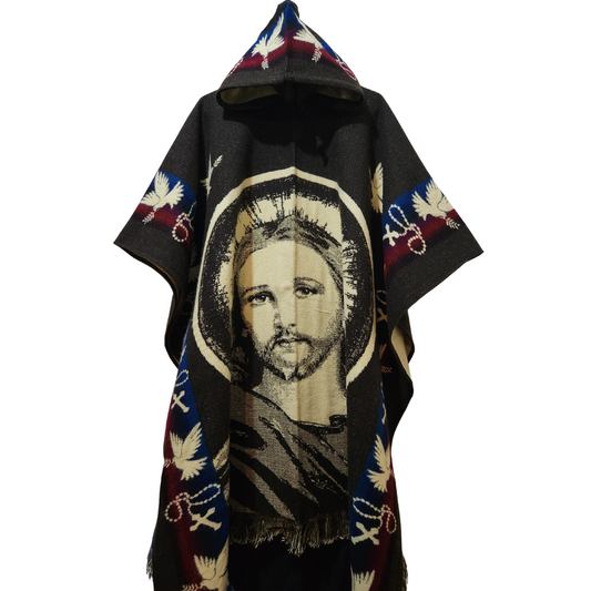 PONCHO ALPACA JESUS BANDAS AZUL