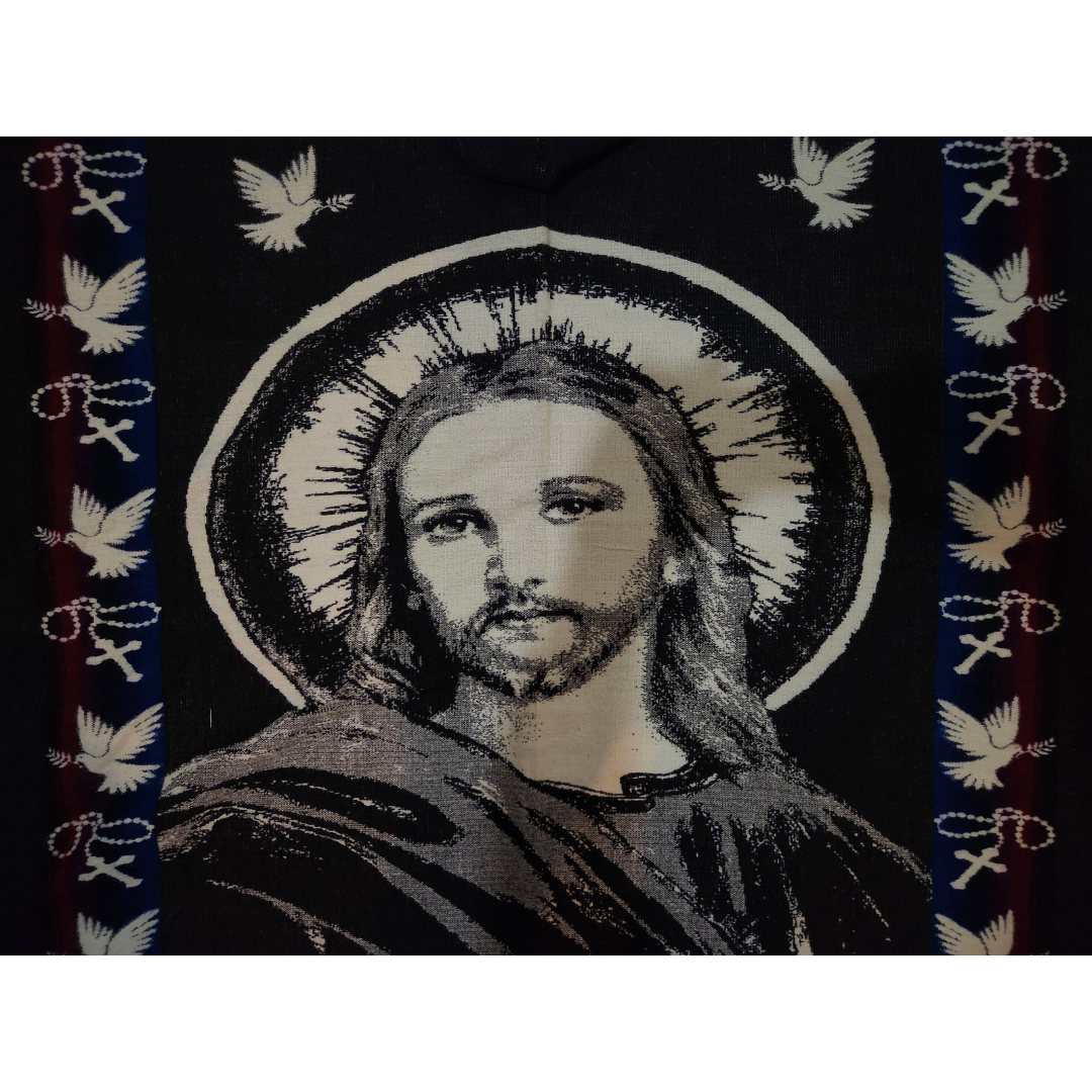 PONCHO ALPACA JESUS BANDAS AZUL