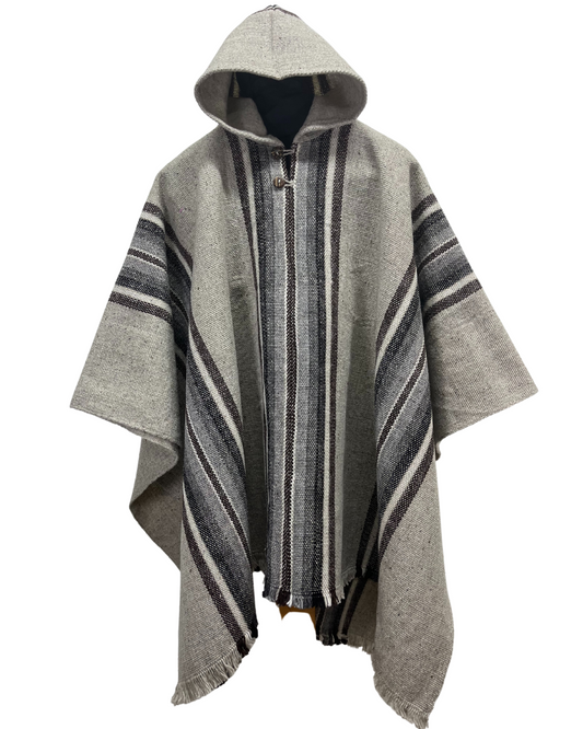 PONCHO HUASO LANA BEIGE CON LINEAS
