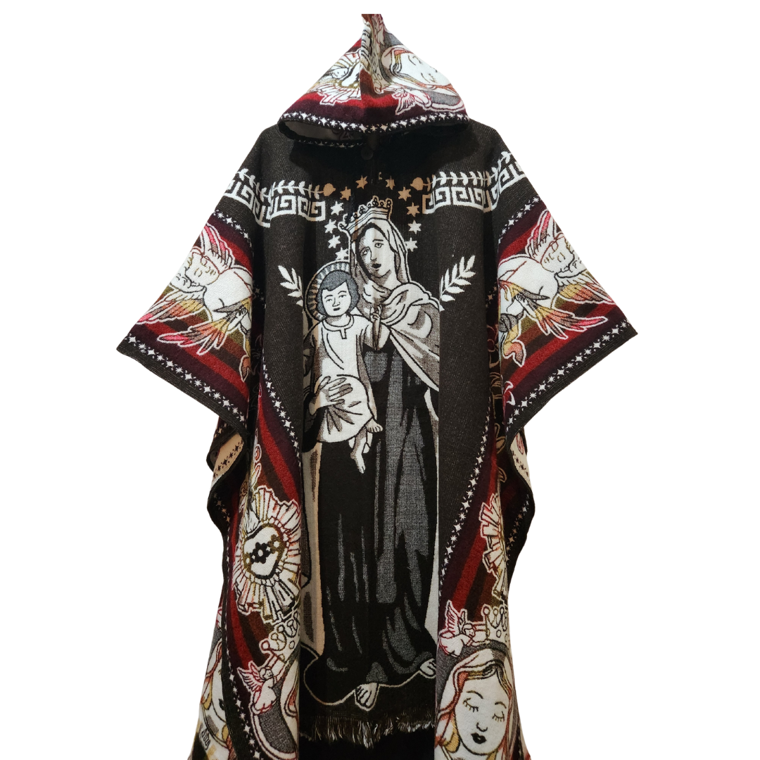 PONCHO ALPACA VIRGEN MARIA BANDAS ROJAS