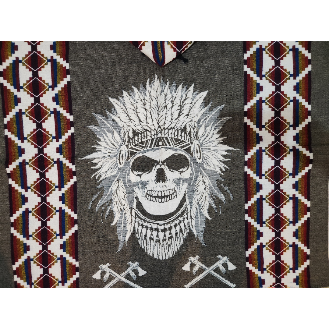 PONCHO ALPACA CALAVERA DE NATIVO AMERICANO GRIS