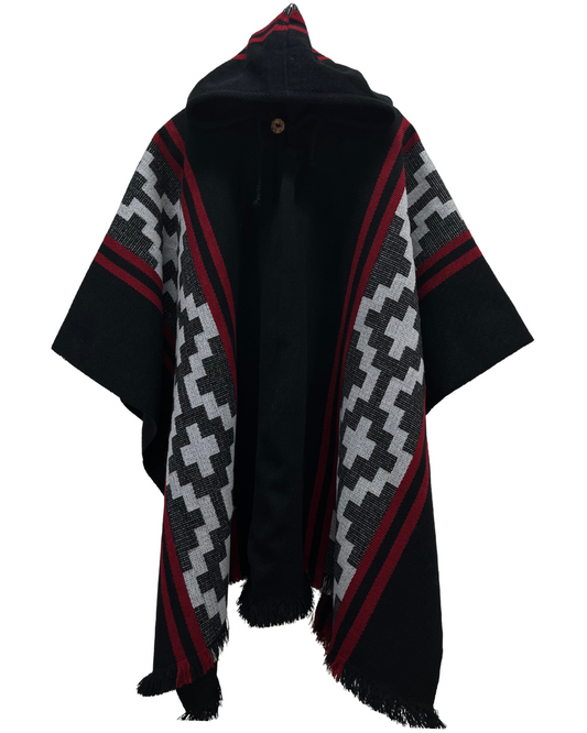 PONCHO ALPACA PREMIUM NEGRO GRECAS BLANCAS